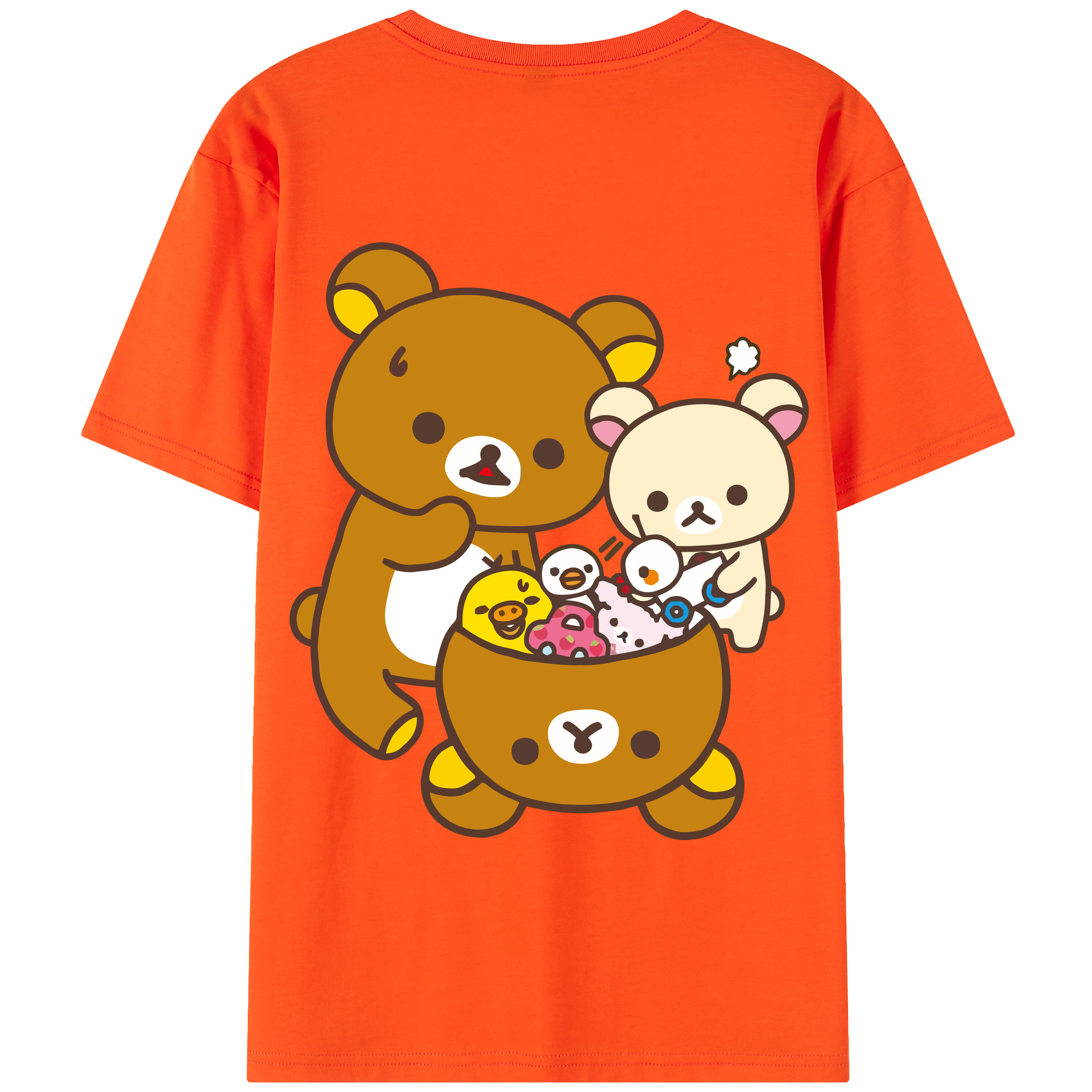 （画像用） リラックマ リラックマ キイロイトリ Rilakkuma Korilakkuma Kiiroitori 綿100％半袖Tシャツ（背面プリント）