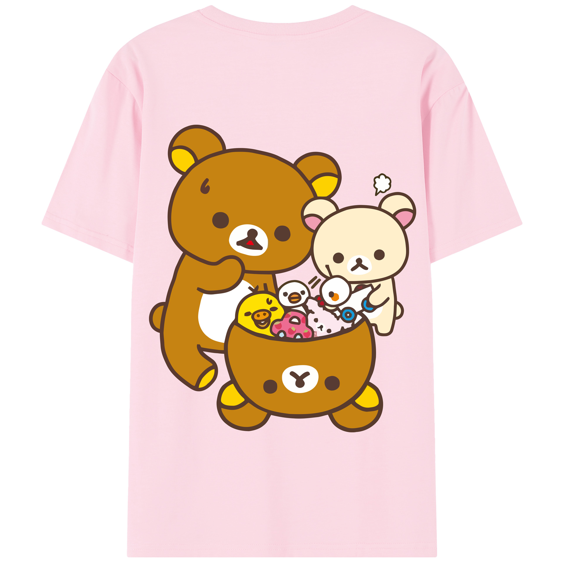（画像用） リラックマ リラックマ キイロイトリ Rilakkuma Korilakkuma Kiiroitori 綿100％半袖Tシャツ（背面プリント）