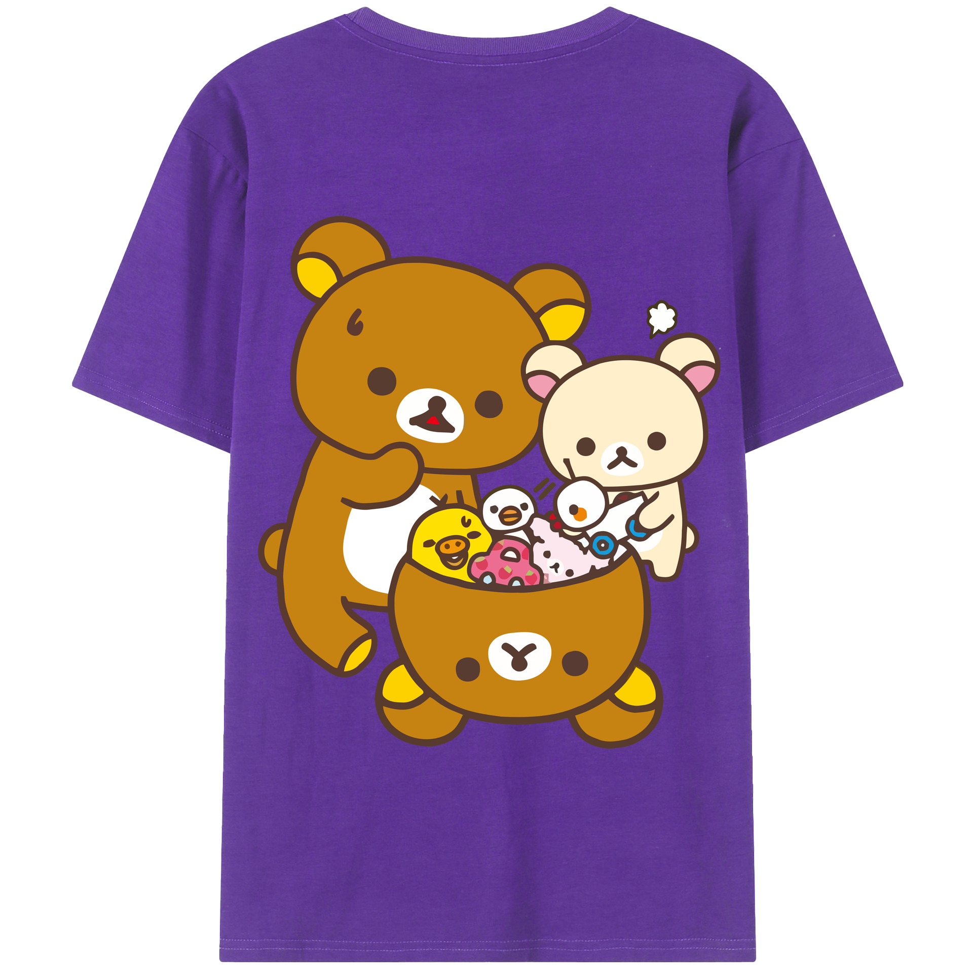 （画像用） リラックマ リラックマ キイロイトリ Rilakkuma Korilakkuma Kiiroitori 綿100％半袖Tシャツ（背面プリント）