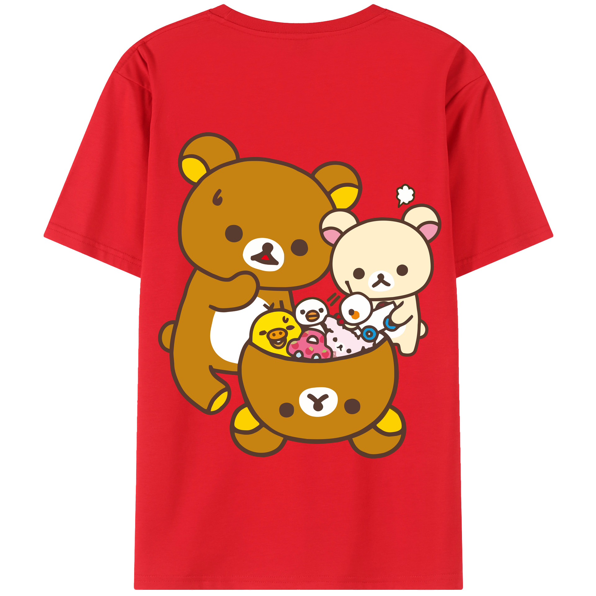 （画像用） リラックマ リラックマ キイロイトリ Rilakkuma Korilakkuma Kiiroitori 綿100％半袖Tシャツ（背面プリント）