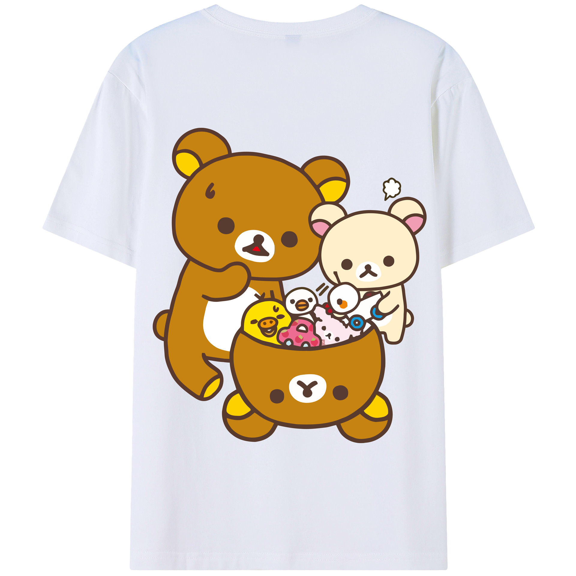 （画像用） リラックマ リラックマ キイロイトリ Rilakkuma Korilakkuma Kiiroitori 綿100％半袖Tシャツ（背面プリント）