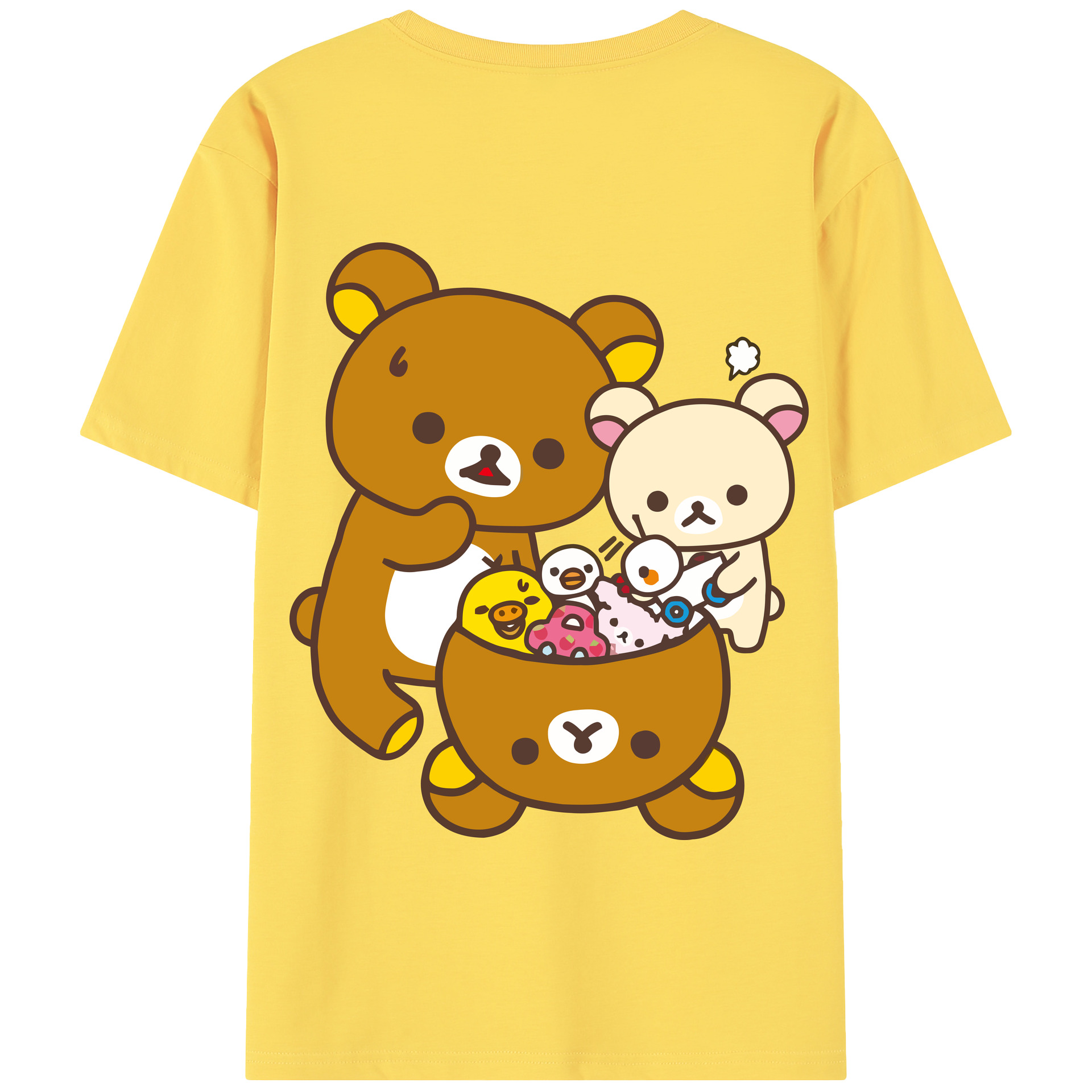 （画像用） リラックマ リラックマ キイロイトリ Rilakkuma Korilakkuma Kiiroitori 綿100％半袖Tシャツ（背面プリント）