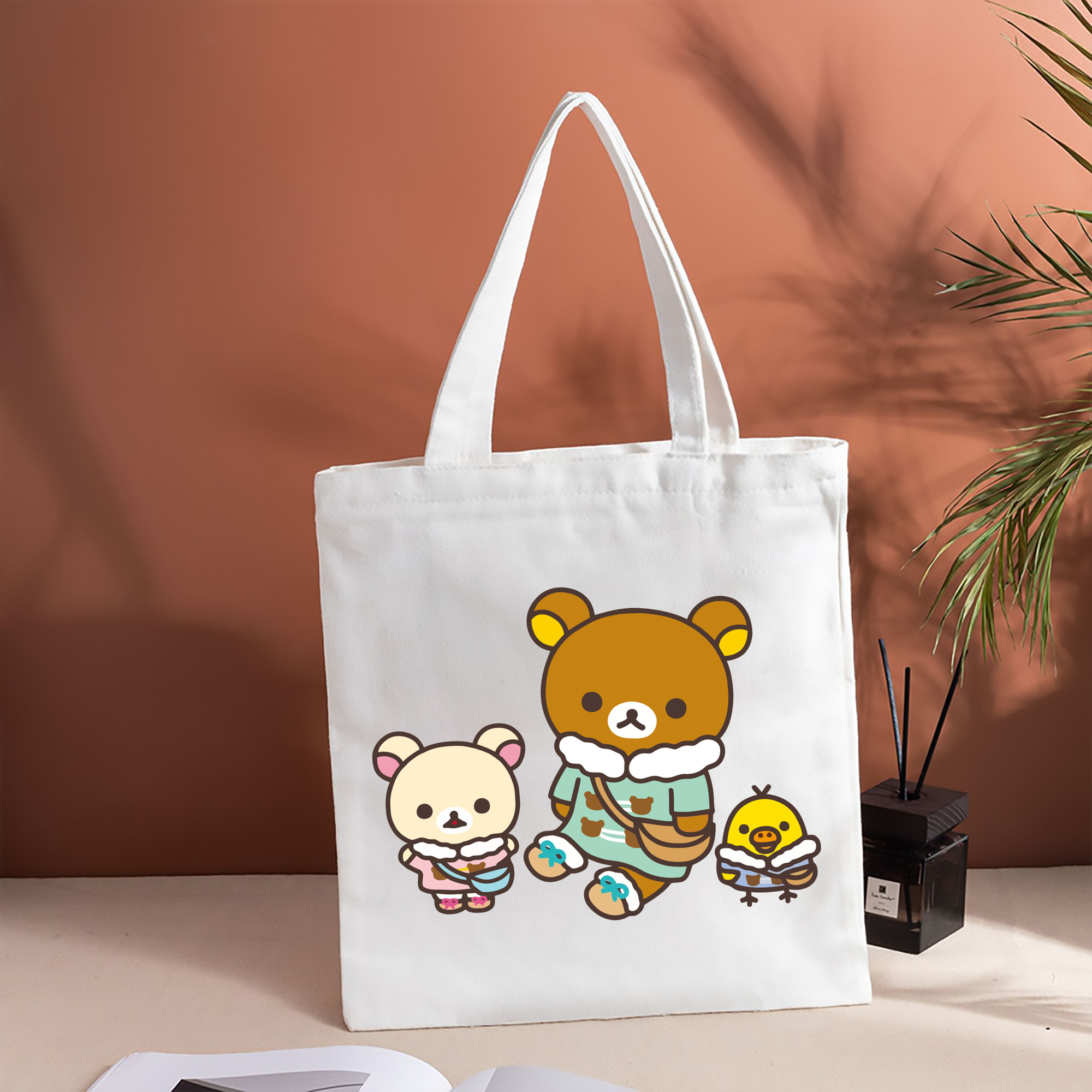 リラックマ リラックマ キイロイトリ Rilakkuma Korilakkuma Kiiroitori 縦型キャンバス生地手提げバッグ　トートバッグ