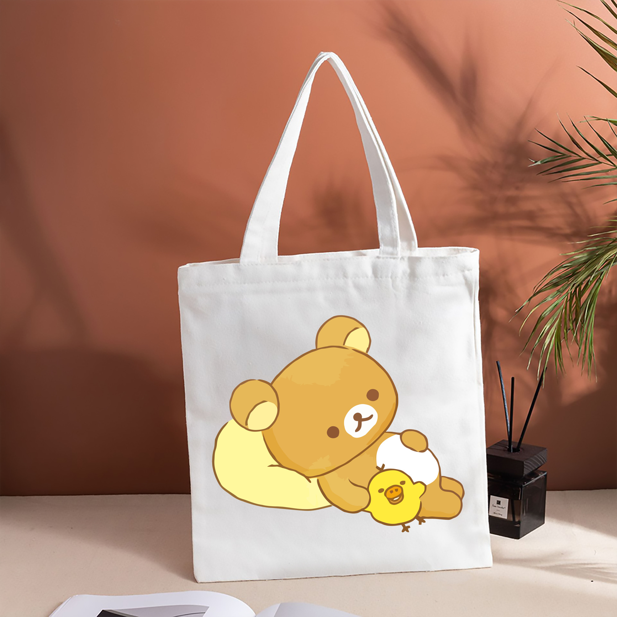 リラックマ リラックマ キイロイトリ Rilakkuma Korilakkuma Kiiroitori 縦型キャンバス生地手提げバッグ　トートバッグ