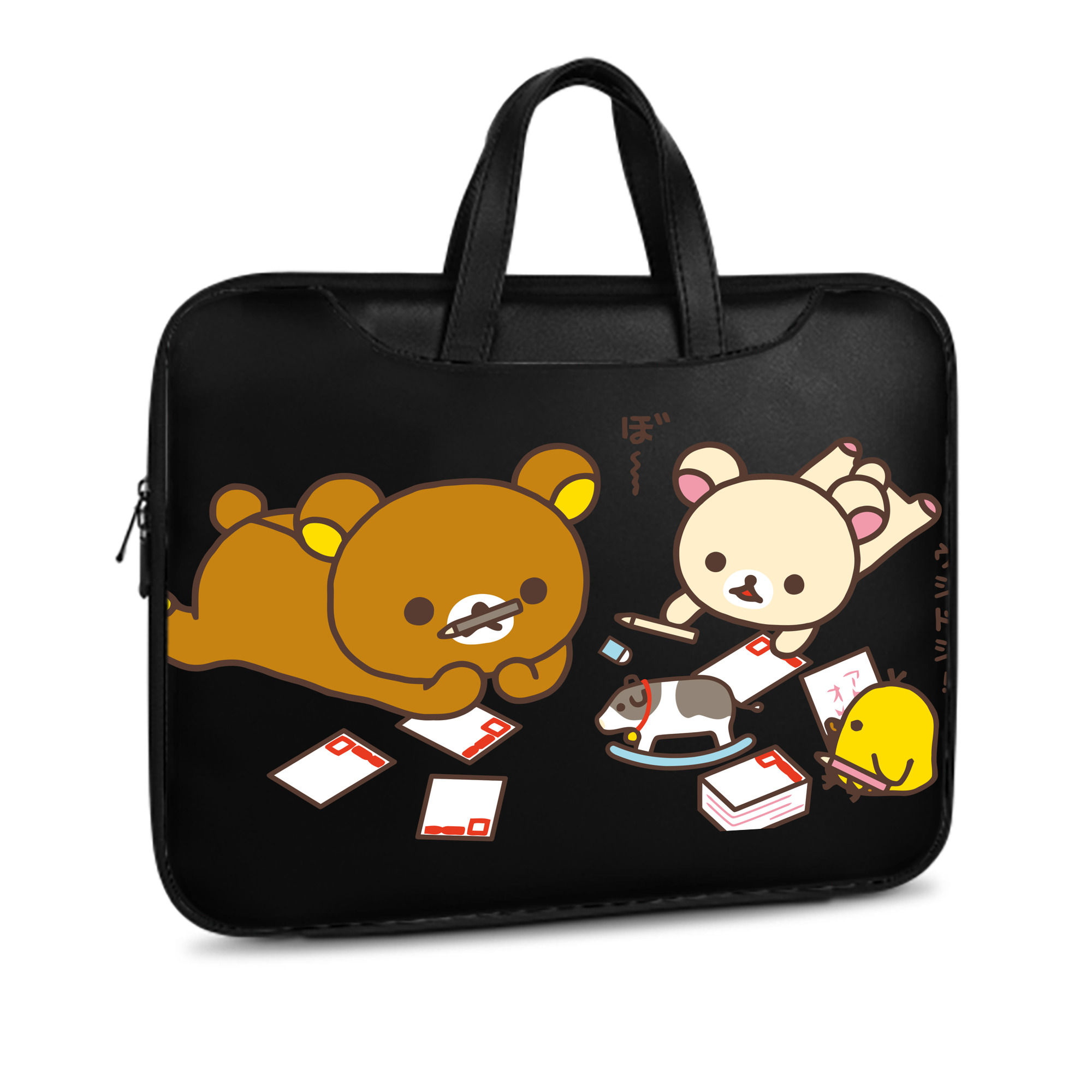 （画像用） リラックマ リラックマ キイロイトリ Rilakkuma Korilakkuma Kiiroitori レザーラップトップバッグ　ノートパソコンケース